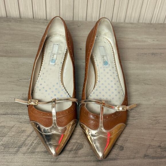 Boden Shoes - Boden Women’s Pointed-Toe Flats Brown Gold Metallic Size 40 EU / 9 US